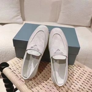 Dress shoes Triangle Buckle loafer embellished suede Leather loafers Half Mules Moccasin P casual slip on flats Slides Luxury Designer Sneaker Sandal Slipper 04