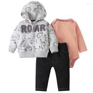 Roupas Conjuntos de roupas 3 peça Primavera Autumn Baby Rouped Girl Farton Cotton Stripe Bodyed Bodyed T-shirt Calças de menino infantil BC2331-1