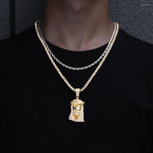 Colares Pingente Iced Out Jesus Head Colar com Cadeia Cuba para Homens Mulheres Cor de Ouro Hip Hop Face Christian Moda Jóias