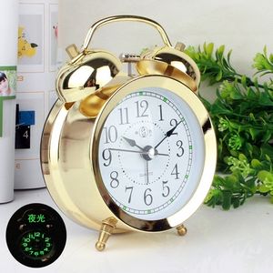 Desk Table Clocks Retro Gold Silver Alarm Bell Ringing for Bedroom Study Room Mute Needle Wakeup Clock with Night Lights 230731