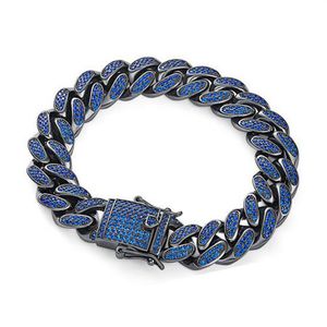 Pulseira masculina hip hop banhada a ouro 18 quilates 12 mm elo cubano com fecho travado pulseiras de zircônia cúbica joias de alta qualidade 2217