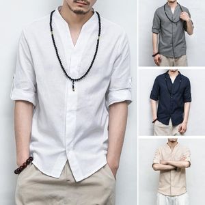 Męskie koszule Summer Letnie trzy czwarte rękawie koszulka bawełniana bielizna dla mężczyzn chińskie bluzki towarzyskie męskie ubrania