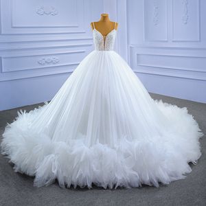 Luxury Princess Wedding Dress 2023 Sweetheart Straps Crystal Pearls Tulle Bridal Formal Gown Arabic Custom Made Vestidos Noiva Robe De Mariage