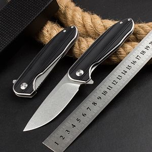 1Pcs H3081 Flipper Folding Knife 440A Stone Wash Drop Point Blade Black G10 with Stainless Steel Sheet Handle Ball Bearing Fast Open EDC Pocket Knives