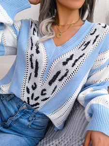 여성 스웨이터 여성 니트 스웨터 풀버 겨울 표범 v- 넥 느슨한 빈티지 긴 소매 최고 한국 스트리트웨어