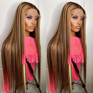 Outros acessórios de moda Peruca de destaque reto 360 perucas de cabelo humano frontal de renda marrom para mulheres pré-arrancadas 13x4 perucas frontais de renda coloridas perucas brasileiras