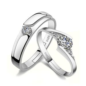 Justerbar söt lyxig kvinnlig ringsilverfärggagemang Band Vintage Bride Crystal Round Wedding Rings for Women