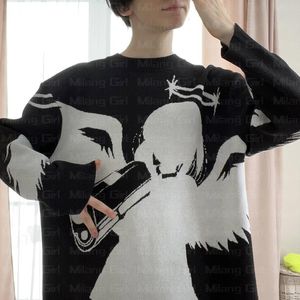 Suéteres Masculinos Y2K Pulôveres Unissex Anjo levanta arma Malha Streetwear Maiden Oversized Harajuku O Neck Malhas Roupas Masculinas Femininas 230731