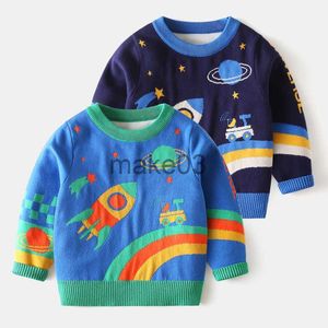 Cardigan Winter Baby Boy Ubrania kreskówka Kreskówki Wzór przestrzeni Sweter Sweter o długim rękawie O grube niebieskie topy dla dzieci 27Y J230801