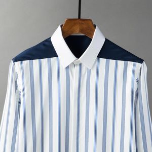 New Stripe Splicing Male Shirts Luxury Long Sleeve Casual Tuxedo Mens Dress Shirts Fashion Slim Fit Party Man Shirts 4XL