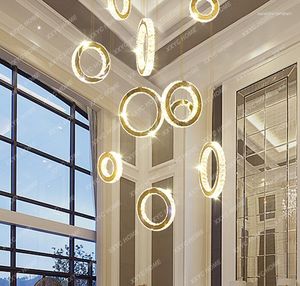 Candeeiros pendentes Lustre Villa Luminária de luxo na sala de estar Anel redondo personalizado criativo Duplex Escada