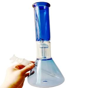 Bong Beaker de vidro verde de 14 polegadas com cachimbos grossos de 8 braços para coador de árvore Shisha