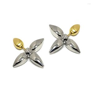 Dangle Earrings 2 Tone Color Four-leaf Flower Drop Cool Design Geometric High Quality Copper Metal For Women Luxury Jewelry