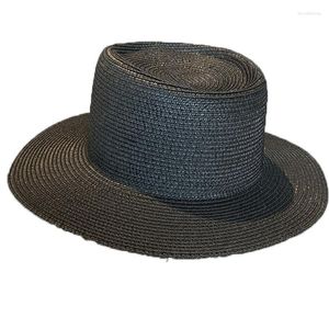 Cappelli a tesa larga Beach Grass Hat Donna Corea del Sud Flat Top Pearl Chain Summer Sun Travel With
