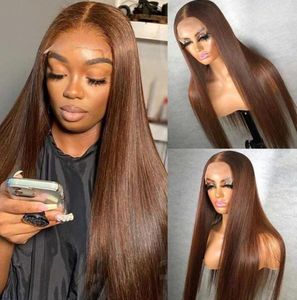 Glueless #4 Straight Human Hair Wigs HD 13x4 Chocolate Brown Lace Front Wigs