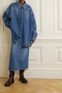 女性用ジャケットThro Springfall Women Denim Coat Solid Color Pure Cotton Full Sleeves Single Row Button Roose Castary Outer Trench 230731