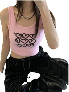 New design women's candy neon color love heart print knitted crop top vest tanks camis