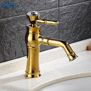 Badezimmer-Waschtischarmaturen Azeta Arrival Faucet Gold Brass Basin Tap Deck Mounted Single Handle Mixer AT8806G