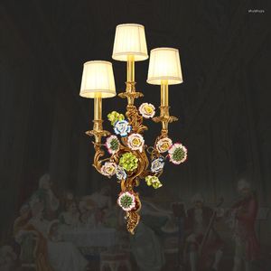 Lampa ścienna Europejska romantyczna ceramiczna miedziana miedziana lekka francuska luksusowa dekoracja dekoracja salonu sypialnia sypialnia Bosią