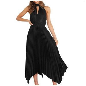 Vestidos Casuais Vestido Feminino Elegante Fashion Slim Plissado Sem Mangas Backless Túnica Decote em V Longo Com Bainha Inferior Irregular