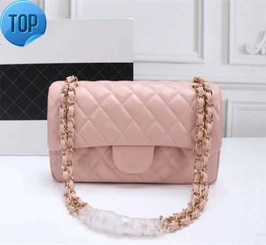 Top Designe Custom Luxury Brand Handbag Channel Womens Bag 2023 Läder Kort guldkedja Nice Crossbody 2.55 cm svartvitt rosa nötkreaturklipp fårskinn ska