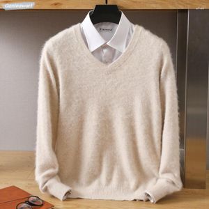 Camisolas masculinas Pure Mink Cashmere Sweater Sweater de decote em V mickt size grande tampo de inverno Tops Longsleeve moda alta