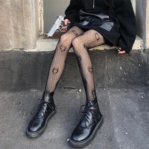 Women Black Heart Dot Jacquard Fishnet Pantyhose Gothic Punk Hollow Out Mesh See-Through Tights Stockings Lingerie Socks & Hosiery246T