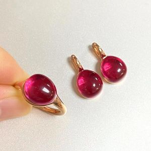 Naszyjnik Ustaw 2pcs/zestaw biżuterii 12x10 mm Pierścień i kryształ Waterdrop Crystal Ametyst Red Bijoux