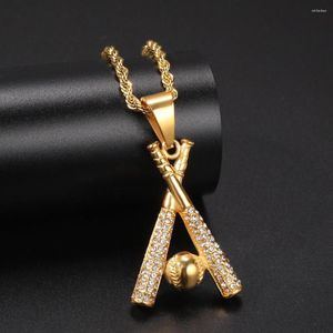 Pendant Necklaces Megin D Yellow Gold Plated Baseball Bats A Shape Sports Hip Hop Collar Chains Necklace For Men Women Fans Gift Jewelry