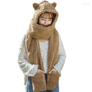 Berretti Donna Inverno Caldo Peluche Cappello monopezzo Sciarpa Orecchie Orso Cappuccio termico con paraorecchie