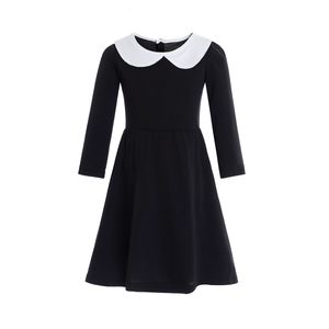 Flickor klänningar halloween kostym gotisk onsdag klänning svart vit krage flickor halloween baby flicka 230731