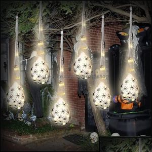 Outros suprimentos para festas festivas Decoração de Halloween Pendurado Iluminado Sacos de ovos de aranha Ao ar livre Brilhante Web Drop Delivery Dh3Fo