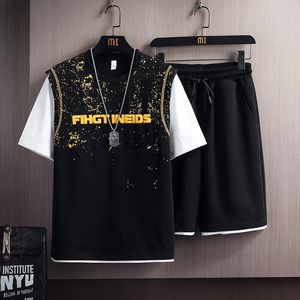 Männer Trainingsanzüge Männer Sets Casual Harajuku Trainingsanzug T-shirt Shorts Zwei Stück Sommer Hip Hop Streetwear Outfit Set Patchwork Kleidung