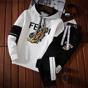 Men's Tracksuits Spring Fall Men's Tracksuit High Quality Hoodie+Pants Outfit Letter Hooded Pullover Jogging Sweatpants 2PCS Man Casual Sport Kit T230802