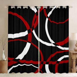 Gardin svart röd modern abstrakt geometri 2 stycken tunna gardiner för vardagsrum sovrum fönster drapera heminredning