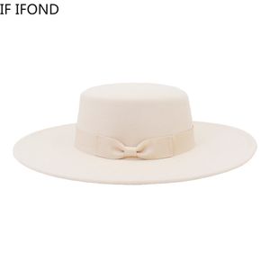 Chapéus de aba larga balde de 10 cm Fedora superior para feminino Bowknot de vestido de noiva formal Men Jazz Sombreros de Mujer 230801