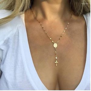 Pendant Necklaces Women's Fashion Cross Virgin Statue Golden/White Female Trendy Neck Accessories Vintage Jewelry Drop-