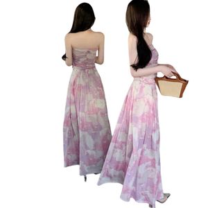 New design women's tube top strapless halter neck print floral high waist maxi long beach dress SML