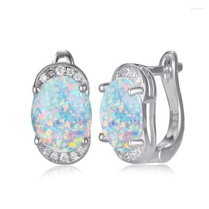 Brincos de argola branco azul opala pedra oval feminino luxo birthstone ouro vintage cor prata casamento para mulheres