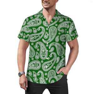 Men's Casual Shirts Green Paisley Design Loose Shirt Male Beach Vintage Print Hawaiian Graphic Short Sleeve Streetwear Oversized Blous