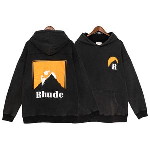 High Edition Fashion Rhude Wash Classic Sunset Theme Print Mäns och kvinnors huva Löst tröja