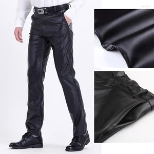 Pantaloni da uomo in pelle dal taglio dritto Pantaloni in PU elastico da motociclista sottili