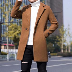 Men's Trench Coats Men Coat Casual Warm All Match Male Mid-Length Pure Color Slim For Party