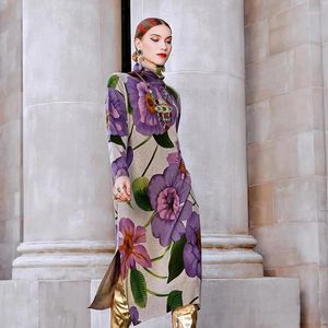 Sıradan Elbiseler Sonbahar Zarif Vintage Bintage Bultleneck Kazak Kış Çizgili Baskı Örme Kazak Jumpers Kadın Bodycon Yün Midi