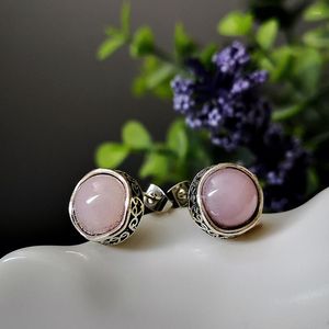 Stud Earrings Bohemian Retro Pink Natural Stone Euro American 925 Thai Silver Gemstone Female Wholesale Gift