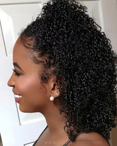 8A Afro Crespo Encaracolado Rabo de Cavalo Extensões de Cabelo Real Presilha de Rabo de Cavalo Cabelo Humano Virgem Brasileiro Rabo de Cavalo Pedaços de Cabelo Com Alça Peça Natural Completa 140g