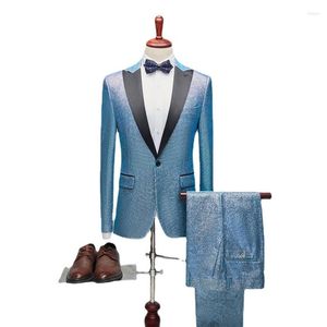 Herrdräkter 2023 Design Slim Button Suit Pure Color Dress Blazer Host Show Jacket Pant Mens Formella brudgummen