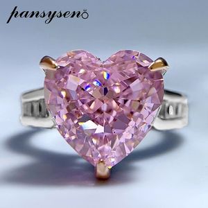 Обручальные кольца Pansysen Романтическое сердце, срезанное 11 -мм розовое сапфир с высоким углеродным бриллиантом.