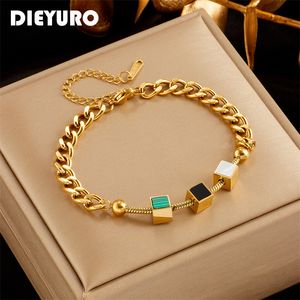 Charm Bracelets DIEYURO 316L Aço Inoxidável Cubo Quadrado Pulseira Para Mulheres Tendência Meninas 3 Cores Correntes de Pulso Jóias Presentes de Aniversário 230801