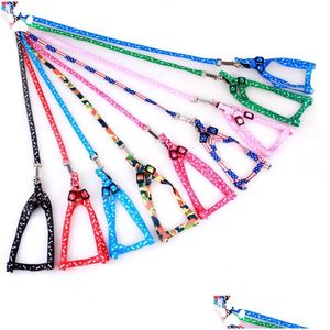 Coleiras para cães Trelas 1 0120Cm Arreio Nylon Estampado Ajustável Coleira Pet Filhote Gato Animais Acessórios Colar Corda Gravata Drop Delive Dhy3D